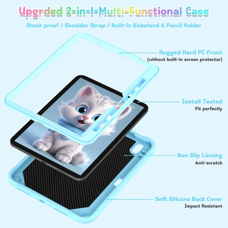 For iPad Air 11 2026 / 2025 / 2024 Cat Holder Silicone Hybrid PC Tablet Case with Strap
