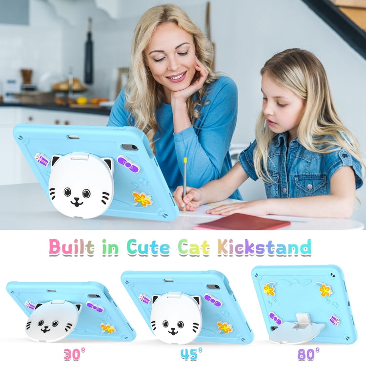 For iPad Air 11 2026 / 2025 / 2024 Cat Holder Silicone Hybrid PC Tablet Case with Strap