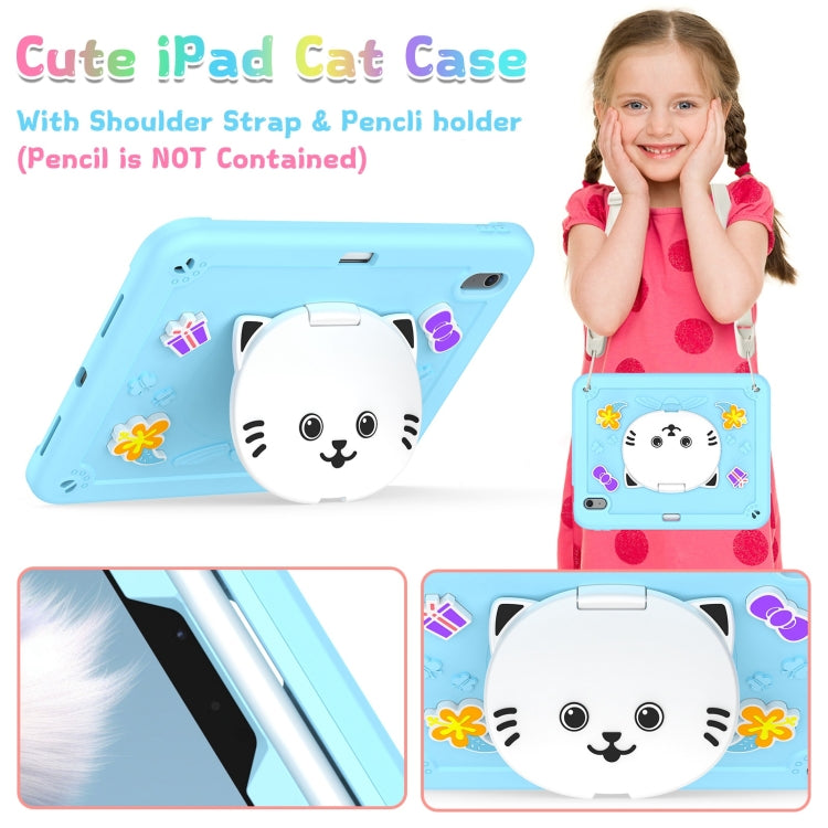For iPad Air 11 2026 / 2025 / 2024 Cat Holder Silicone Hybrid PC Tablet Case with Strap