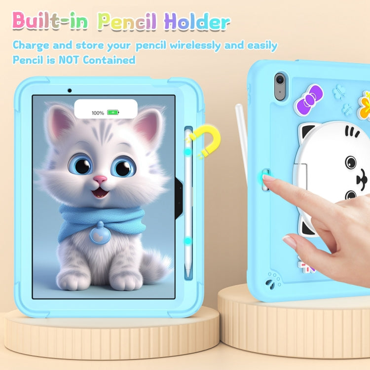 For iPad Air 11 2026 / 2025 / 2024 Cat Holder Silicone Hybrid PC Tablet Case with Strap