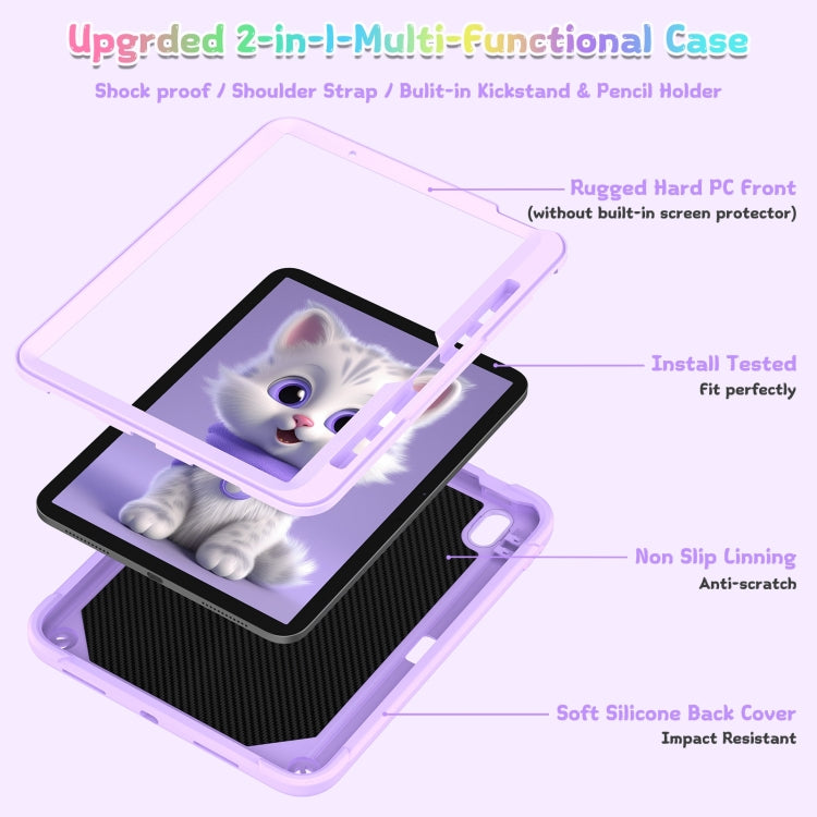 For iPad Air 11 2026 / 2025 / 2024 Cat Holder Silicone Hybrid PC Tablet Case with Strap