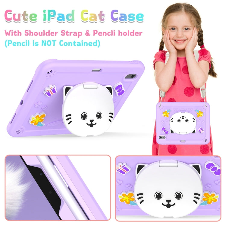 For iPad Air 11 2026 / 2025 / 2024 Cat Holder Silicone Hybrid PC Tablet Case with Strap