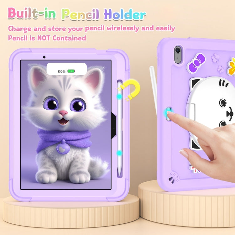 For iPad Air 11 2026 / 2025 / 2024 Cat Holder Silicone Hybrid PC Tablet Case with Strap