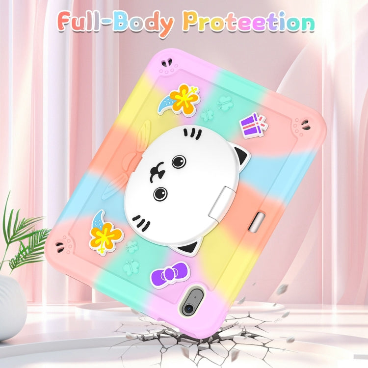 For iPad Air 11 2026 / 2025 / 2024 Cat Holder Silicone Hybrid PC Tablet Case with Strap