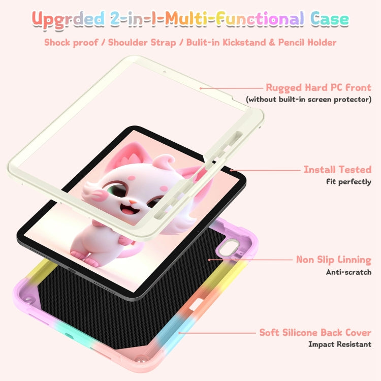 For iPad Air 11 2026 / 2025 / 2024 Cat Holder Silicone Hybrid PC Tablet Case with Strap