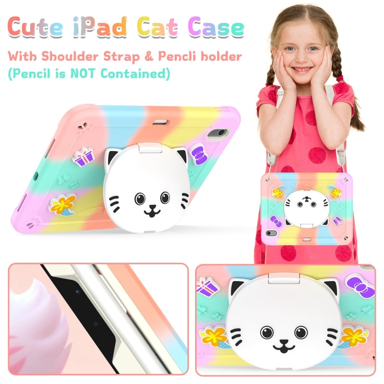 For iPad Air 11 2026 / 2025 / 2024 Cat Holder Silicone Hybrid PC Tablet Case with Strap