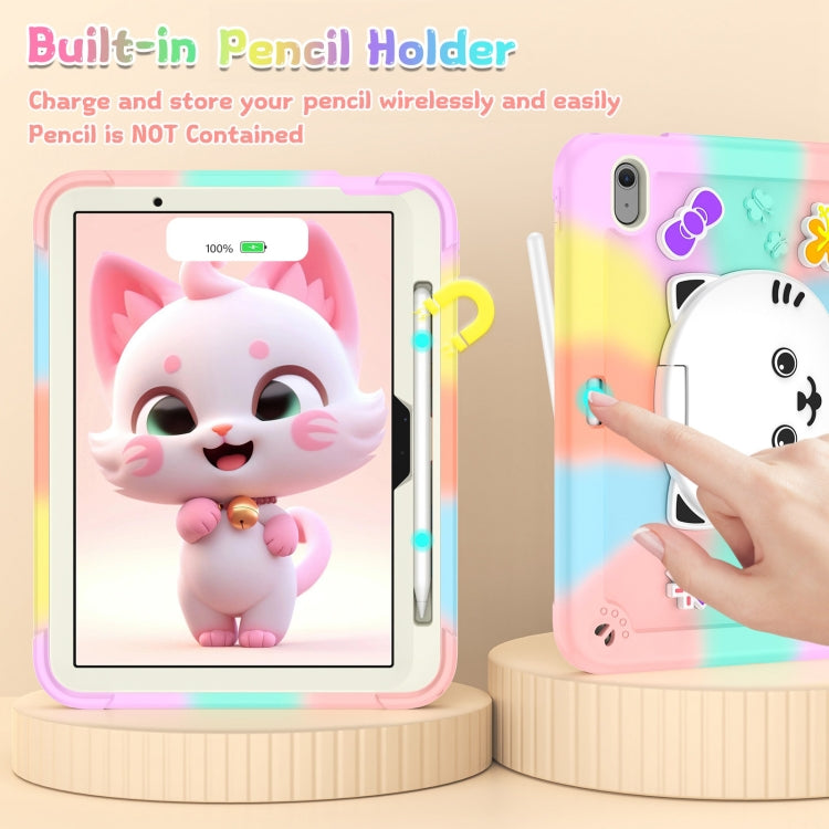For iPad Air 11 2026 / 2025 / 2024 Cat Holder Silicone Hybrid PC Tablet Case with Strap