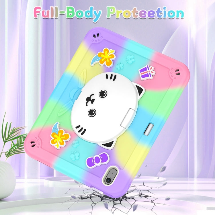 For iPad Air 11 2026 / 2025 / 2024 Cat Holder Silicone Hybrid PC Tablet Case with Strap