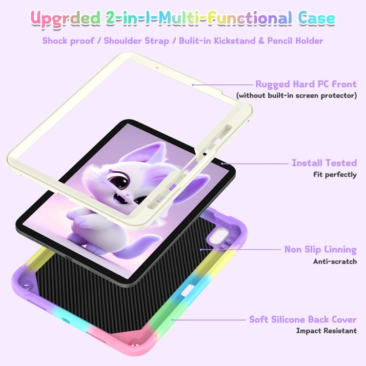 For iPad Air 11 2026 / 2025 / 2024 Cat Holder Silicone Hybrid PC Tablet Case with Strap