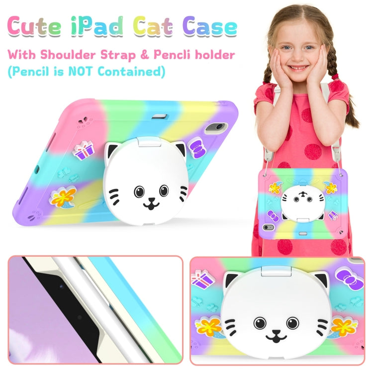 For iPad Air 11 2026 / 2025 / 2024 Cat Holder Silicone Hybrid PC Tablet Case with Strap