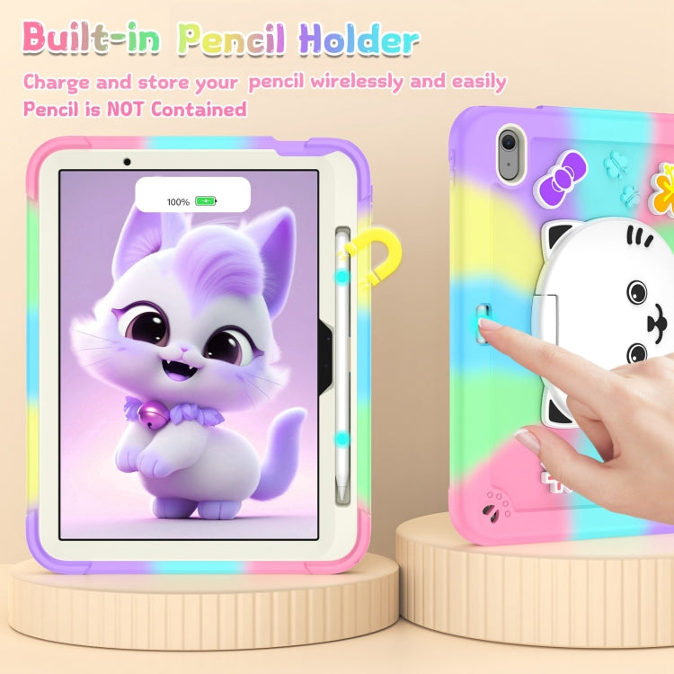 For iPad Air 11 2026 / 2025 / 2024 Cat Holder Silicone Hybrid PC Tablet Case with Strap