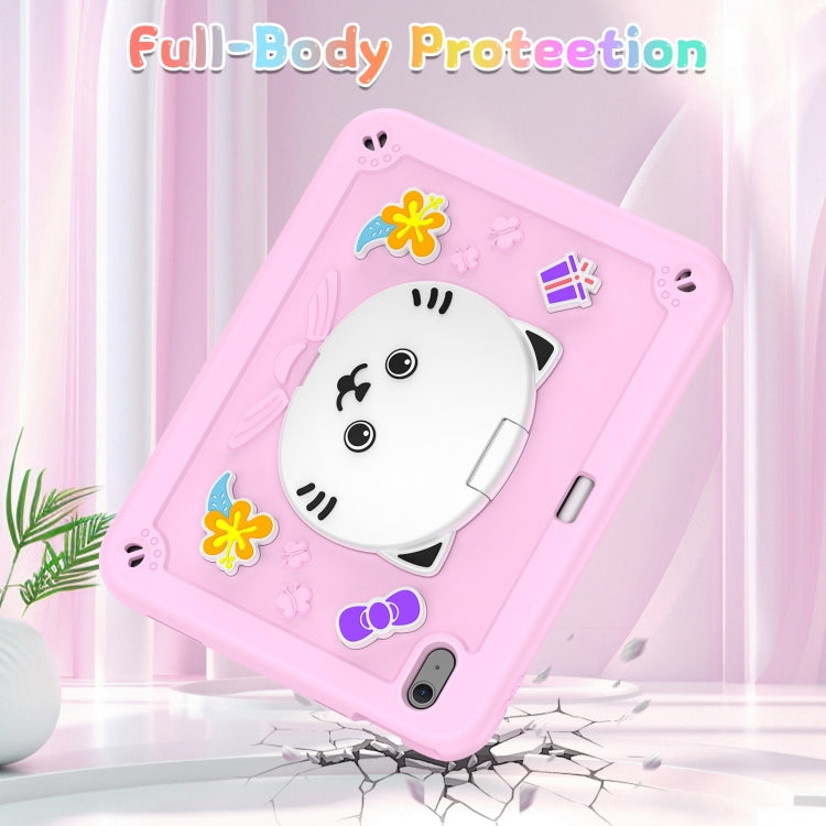 For iPad Air 11 2026 / 2025 / 2024 Cat Holder Silicone Hybrid PC Tablet Case with Strap
