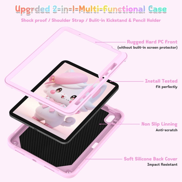 For iPad Air 11 2026 / 2025 / 2024 Cat Holder Silicone Hybrid PC Tablet Case with Strap