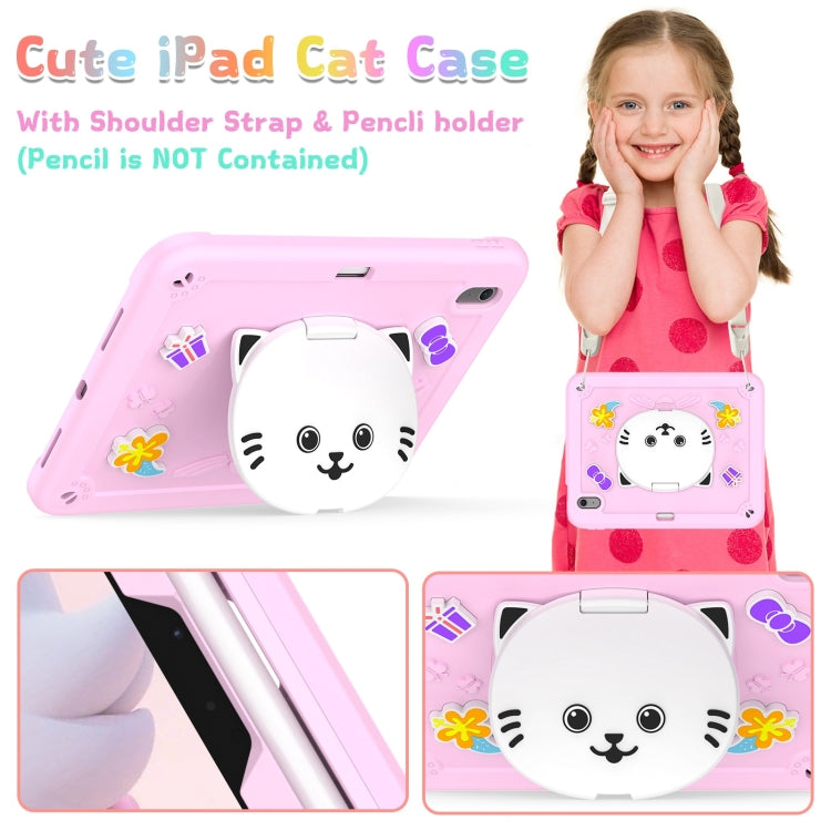 For iPad Air 11 2026 / 2025 / 2024 Cat Holder Silicone Hybrid PC Tablet Case with Strap