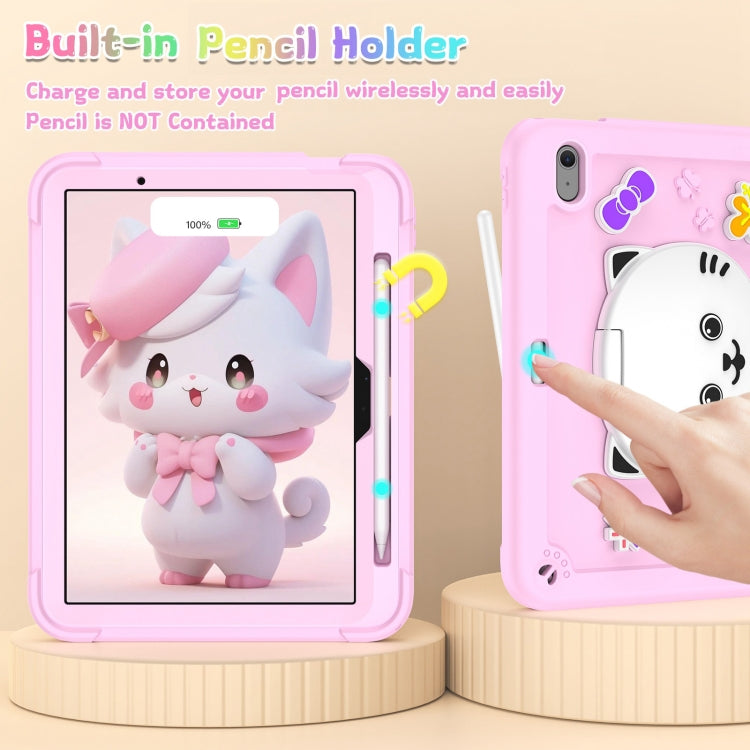 For iPad Air 11 2026 / 2025 / 2024 Cat Holder Silicone Hybrid PC Tablet Case with Strap