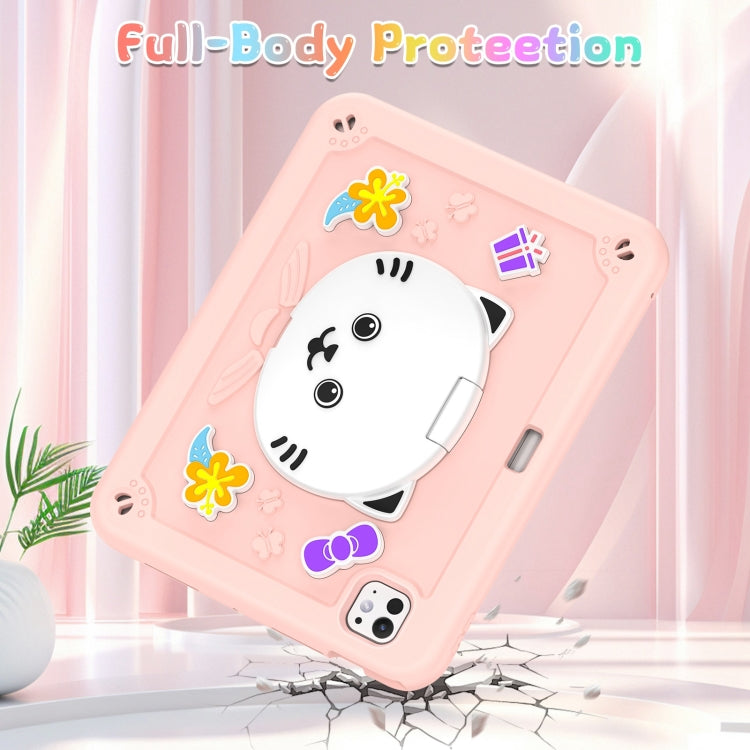 For iPad Pro 11 2025 / 2024 Cat Holder Silicone Hybrid PC Tablet Case with Strap