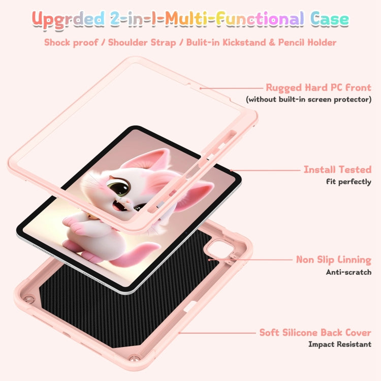 For iPad Pro 11 2025 / 2024 Cat Holder Silicone Hybrid PC Tablet Case with Strap