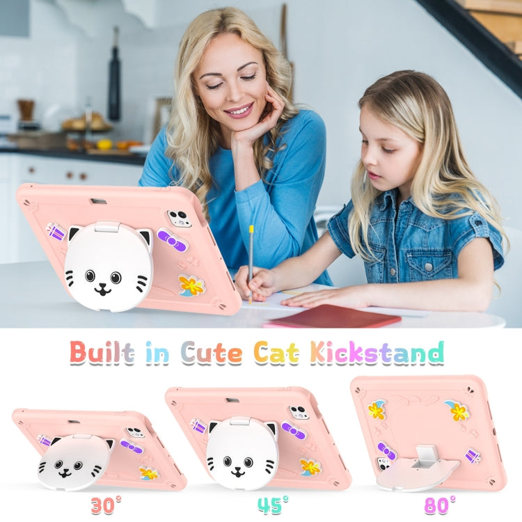 For iPad Pro 11 2025 / 2024 Cat Holder Silicone Hybrid PC Tablet Case with Strap