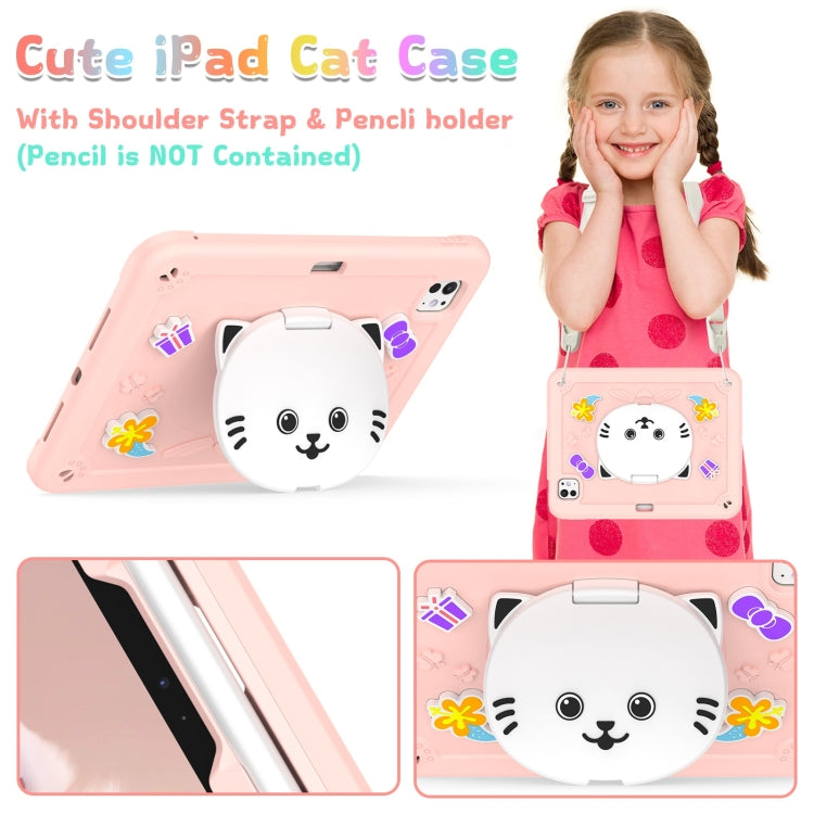 For iPad Pro 11 2025 / 2024 Cat Holder Silicone Hybrid PC Tablet Case with Strap