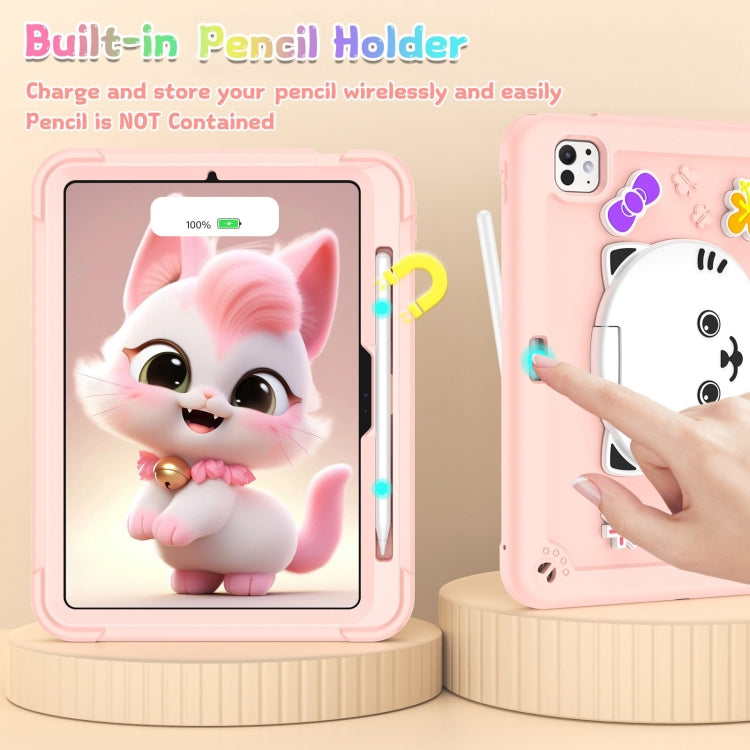For iPad Pro 11 2025 / 2024 Cat Holder Silicone Hybrid PC Tablet Case with Strap