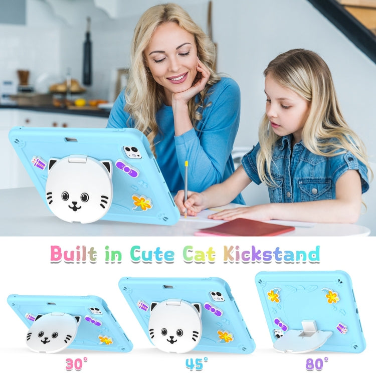 For iPad Pro 11 2025 / 2024 Cat Holder Silicone Hybrid PC Tablet Case with Strap