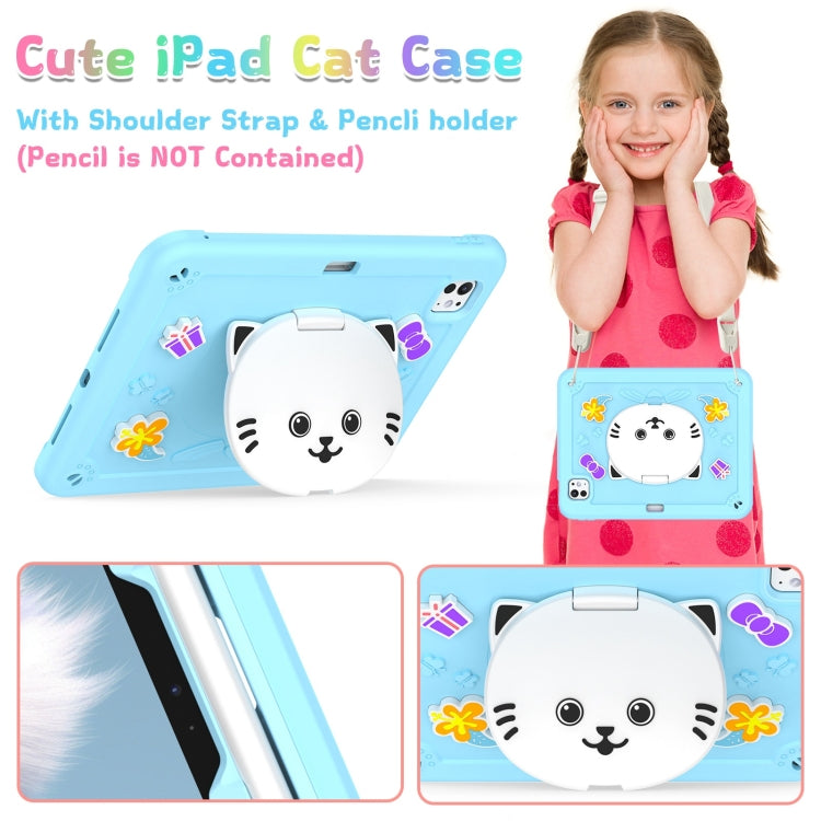 For iPad Pro 11 2025 / 2024 Cat Holder Silicone Hybrid PC Tablet Case with Strap