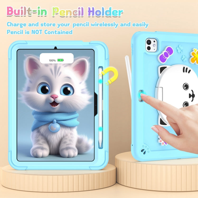 For iPad Pro 11 2025 / 2024 Cat Holder Silicone Hybrid PC Tablet Case with Strap