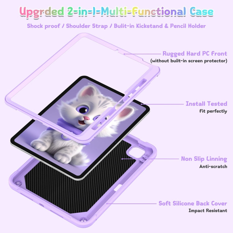 For iPad Pro 11 2025 / 2024 Cat Holder Silicone Hybrid PC Tablet Case with Strap