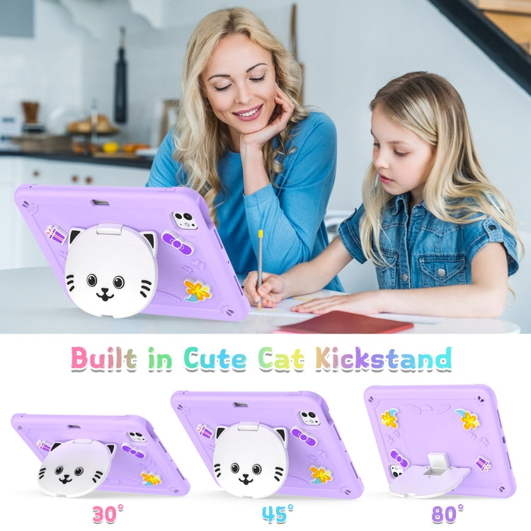 For iPad Pro 11 2025 / 2024 Cat Holder Silicone Hybrid PC Tablet Case with Strap