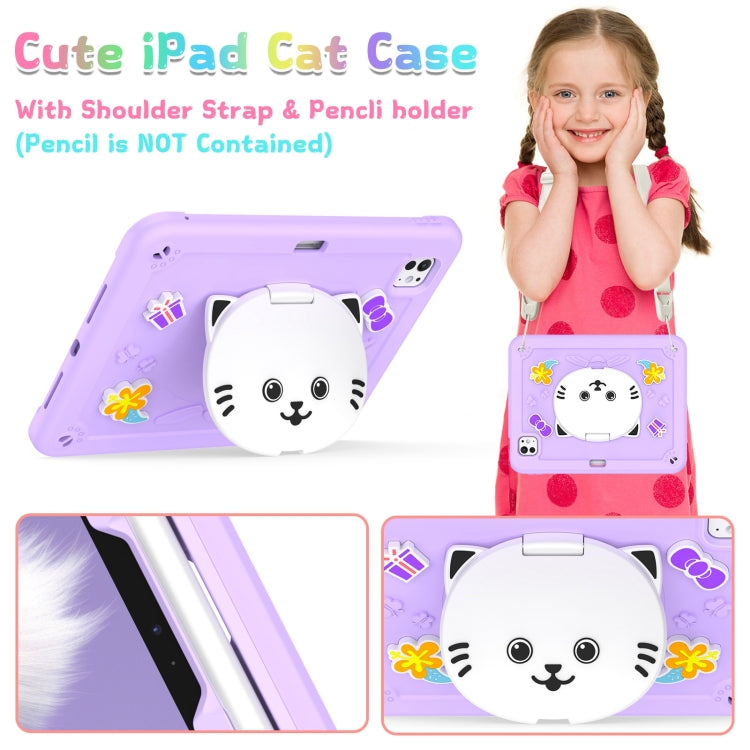 For iPad Pro 11 2025 / 2024 Cat Holder Silicone Hybrid PC Tablet Case with Strap