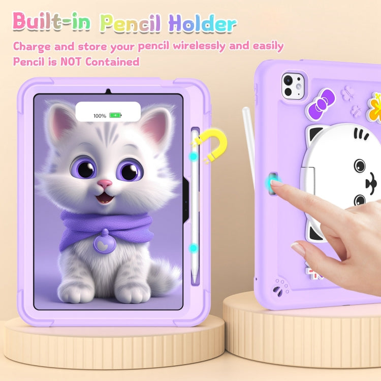 For iPad Pro 11 2025 / 2024 Cat Holder Silicone Hybrid PC Tablet Case with Strap