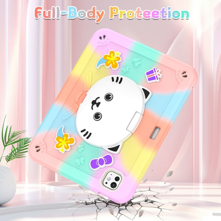 For iPad Pro 11 2025 / 2024 Cat Holder Silicone Hybrid PC Tablet Case with Strap