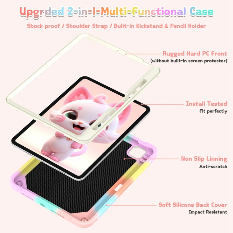 For iPad Pro 11 2025 / 2024 Cat Holder Silicone Hybrid PC Tablet Case with Strap