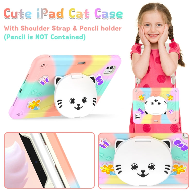 For iPad Pro 11 2025 / 2024 Cat Holder Silicone Hybrid PC Tablet Case with Strap