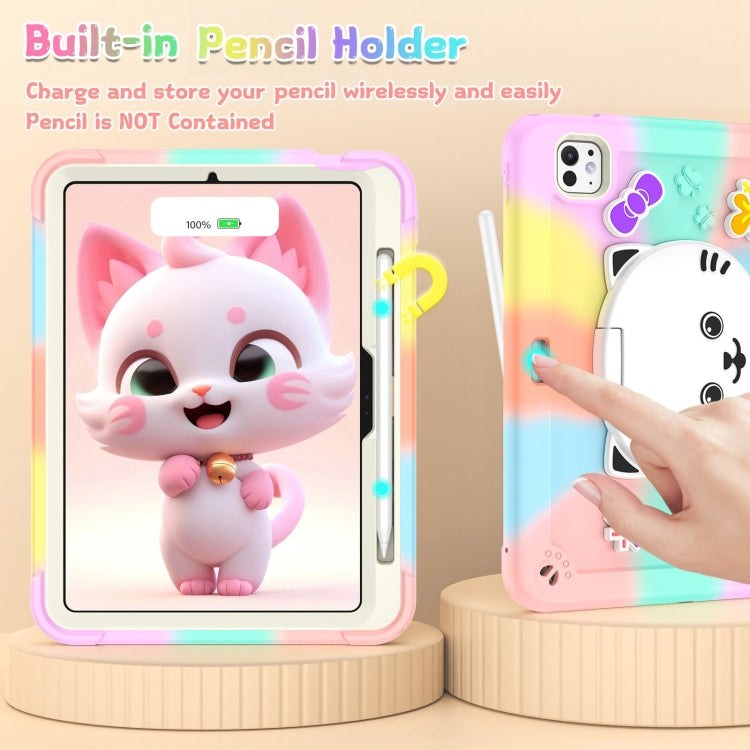 For iPad Pro 11 2025 / 2024 Cat Holder Silicone Hybrid PC Tablet Case with Strap