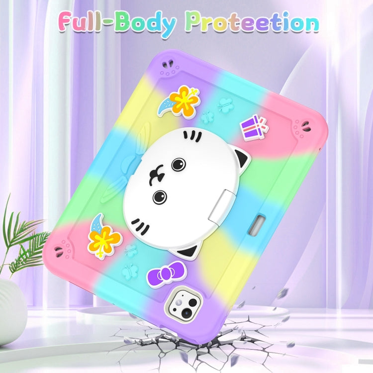 For iPad Pro 11 2025 / 2024 Cat Holder Silicone Hybrid PC Tablet Case with Strap