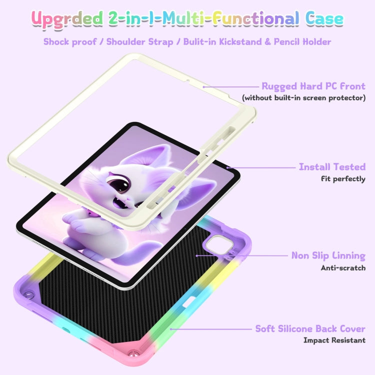 For iPad Pro 11 2025 / 2024 Cat Holder Silicone Hybrid PC Tablet Case with Strap