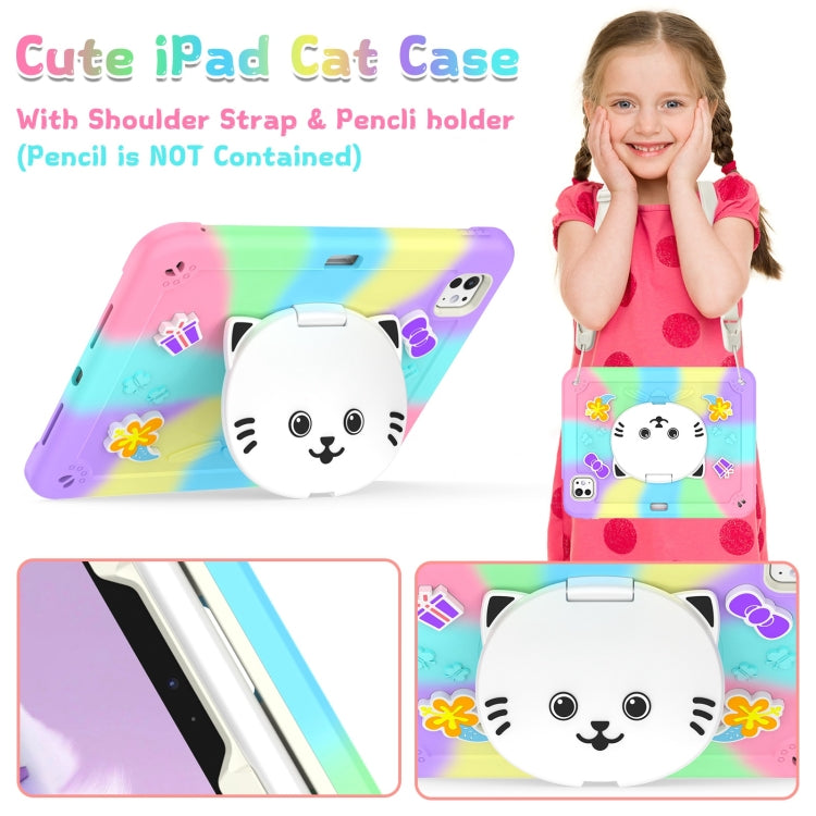 For iPad Pro 11 2025 / 2024 Cat Holder Silicone Hybrid PC Tablet Case with Strap