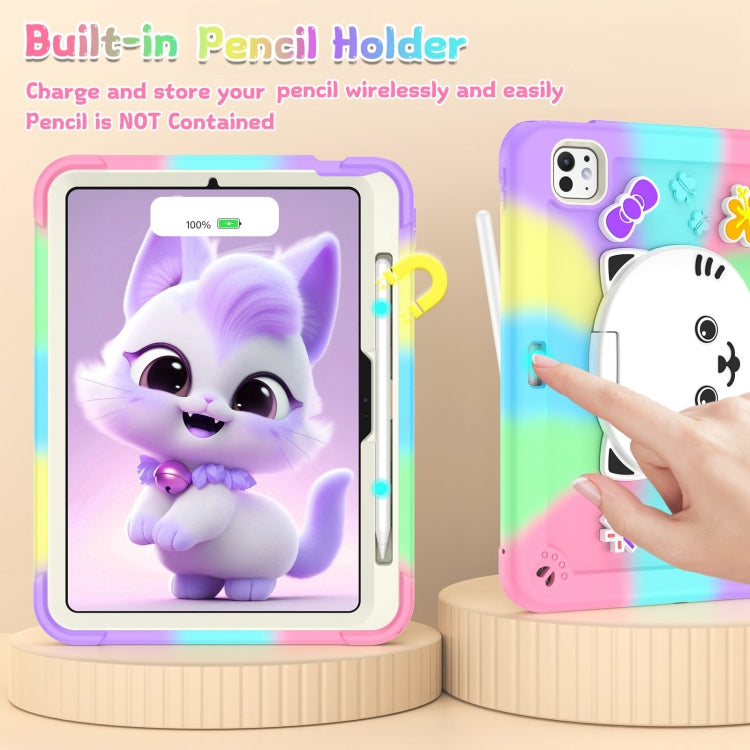 For iPad Pro 11 2025 / 2024 Cat Holder Silicone Hybrid PC Tablet Case with Strap