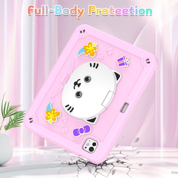 For iPad Pro 11 2025 / 2024 Cat Holder Silicone Hybrid PC Tablet Case with Strap