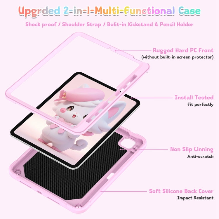 For iPad Pro 11 2025 / 2024 Cat Holder Silicone Hybrid PC Tablet Case with Strap