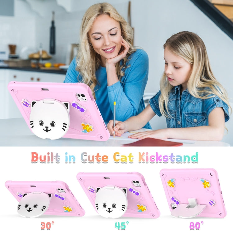 For iPad Pro 11 2025 / 2024 Cat Holder Silicone Hybrid PC Tablet Case with Strap
