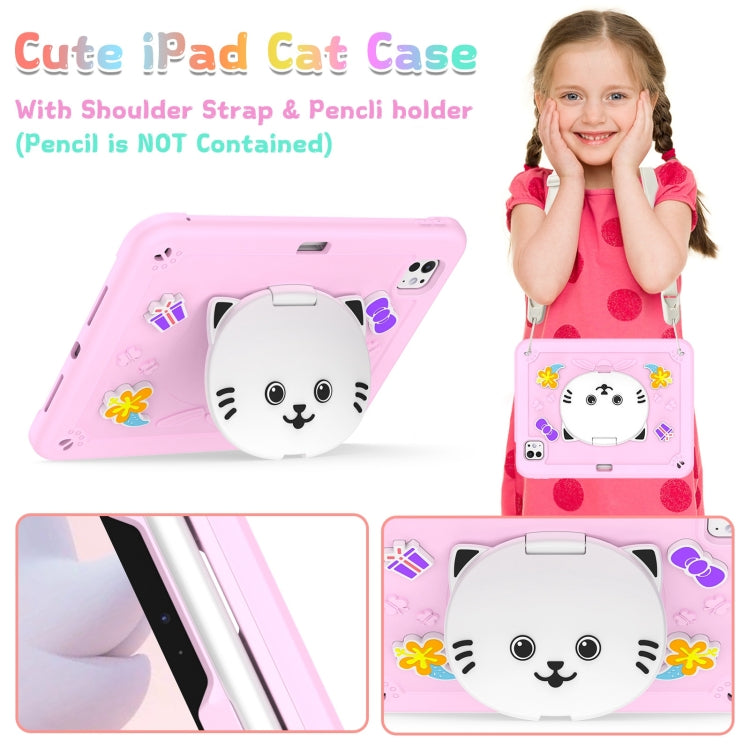 For iPad Pro 11 2025 / 2024 Cat Holder Silicone Hybrid PC Tablet Case with Strap