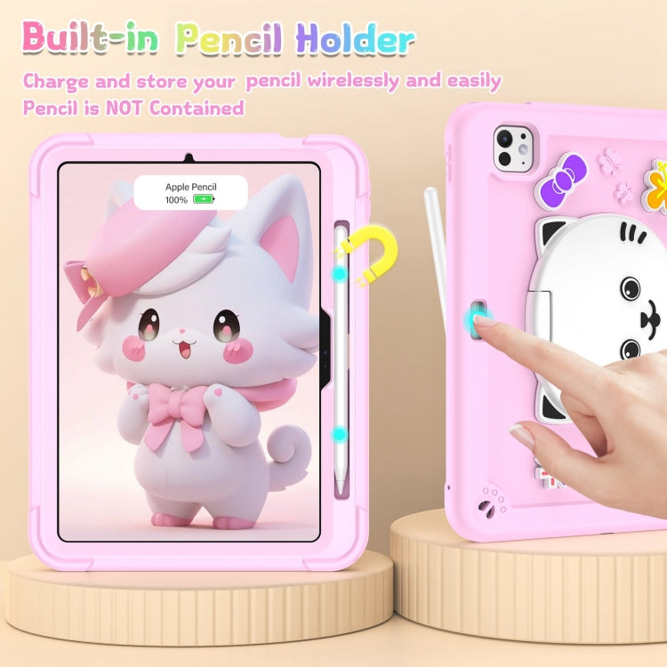 For iPad Pro 11 2025 / 2024 Cat Holder Silicone Hybrid PC Tablet Case with Strap