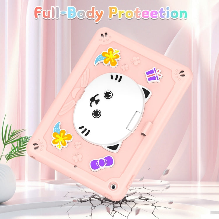 For iPad 10.2 2021 / 2020 / 2019 Cat Holder Silicone Hybrid PC Tablet Case with Strap