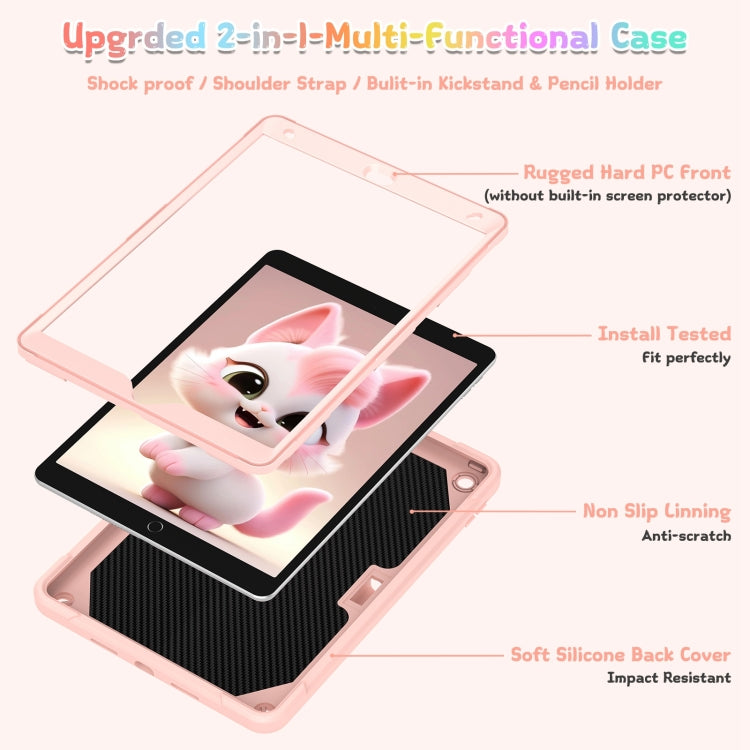 For iPad 10.2 2021 / 2020 / 2019 Cat Holder Silicone Hybrid PC Tablet Case with Strap