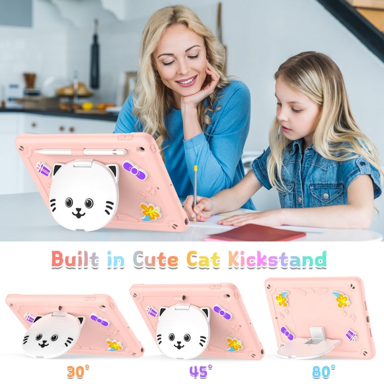For iPad 10.2 2021 / 2020 / 2019 Cat Holder Silicone Hybrid PC Tablet Case with Strap