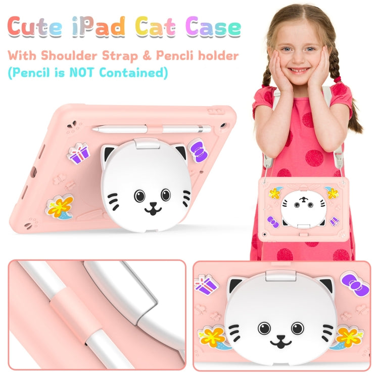 For iPad 10.2 2021 / 2020 / 2019 Cat Holder Silicone Hybrid PC Tablet Case with Strap