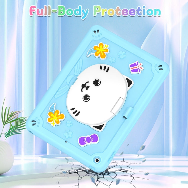 For iPad 10.2 2021 / 2020 / 2019 Cat Holder Silicone Hybrid PC Tablet Case with Strap