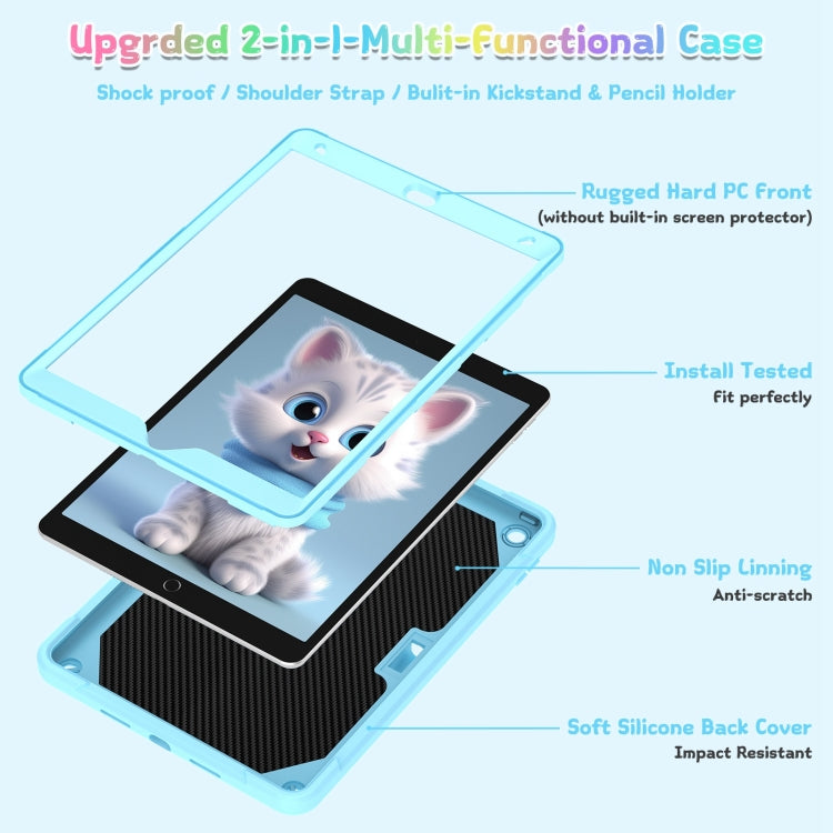 For iPad 10.2 2021 / 2020 / 2019 Cat Holder Silicone Hybrid PC Tablet Case with Strap